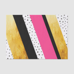 Papier Mousseline Tissu blanc de rayures de points de noir de roses