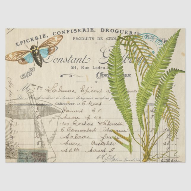 Papier Mousseline Tissu bleu de Decoupage d'apothicaire de mite (Recto)