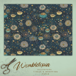 Papier Mousseline Tissu de découpage vintage bleu et or