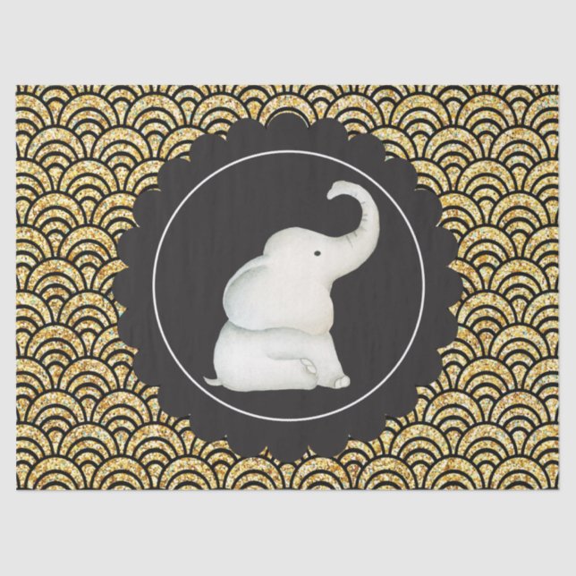 Papier Mousseline Tissu de la fête de Noël d'éléphant blanc brillant (Recto)