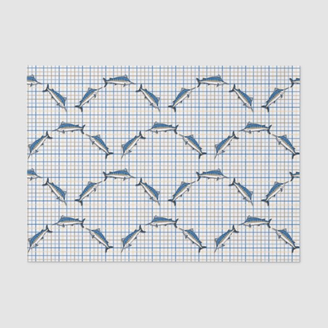Papier Mousseline Tissu de recouvrement - Marlins Bleus (Recto)