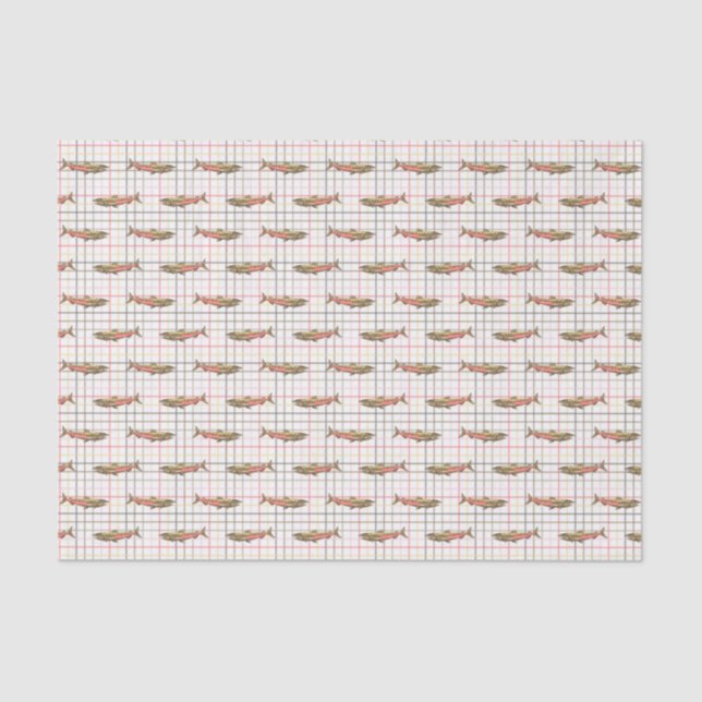 Papier Mousseline Tissu d'enrobage - Saumons Chinook sur Plaid (Recto)