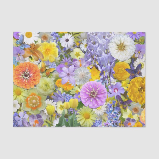 Papier Mousseline Tissu d'enveloppement - Fleurs et papillons (Recto)