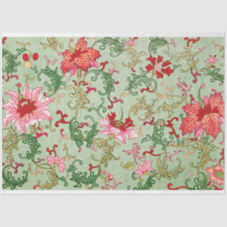 Papier Mousseline Tissu floral bleu d'oeuf rose et canard