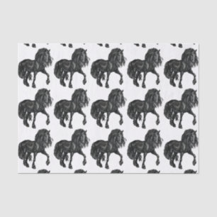 Papier Mousseline Tissu frison noir de cheval d'aquarelle
