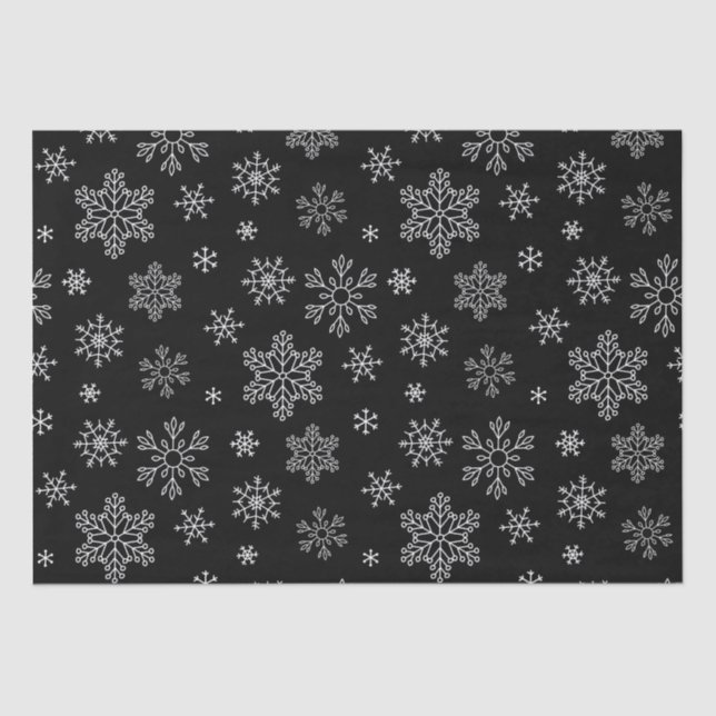 Papier Mousseline Tissu Motif moderne de Flocon de neige noir et bla (Recto)