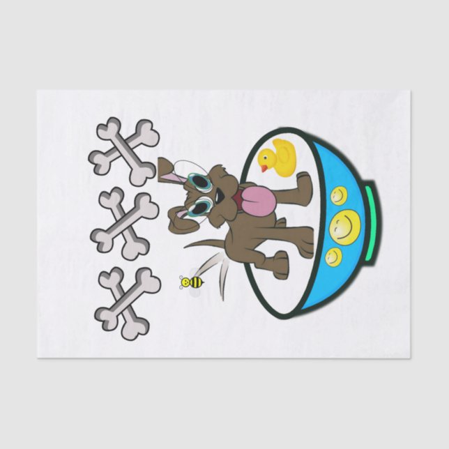 Papier Mousseline Tissu Papier Chien Canards Jaunes Temps de bain (Recto)