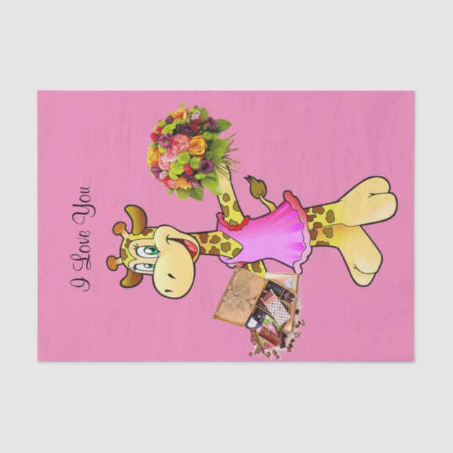 Papier Mousseline Tissu Papier Giraffe Chocolat Floral Rose (Recto)