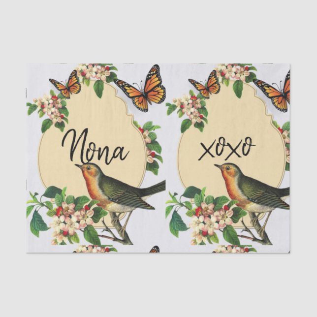 Papier Mousseline Tissu Papier Oiseau Vintage (Recto)