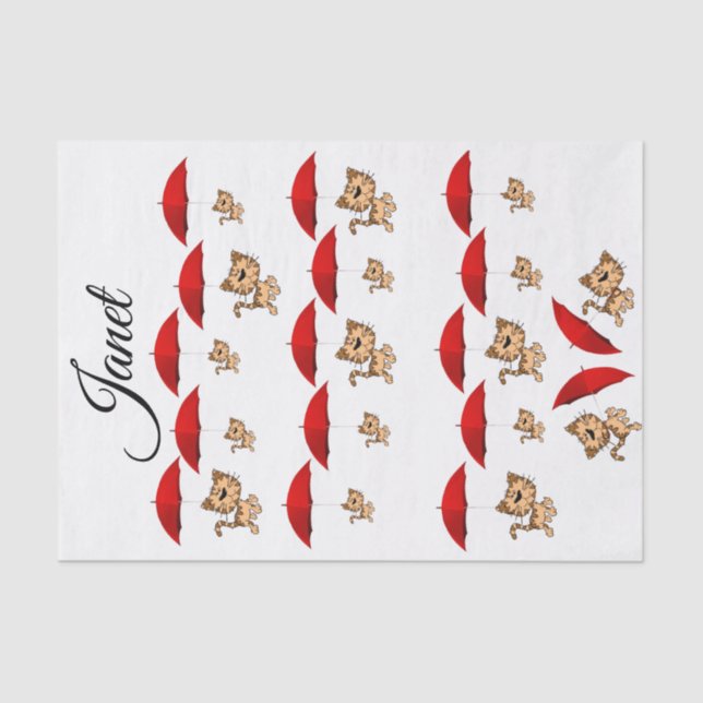 Papier Mousseline Tissu Papier Rouge Parapluie Chats (Recto)