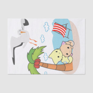 Papier Mousseline Tissu Papier Seagull chat Chien Palm Tree Beach