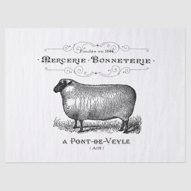 Papier Mousseline Tissu vintage d'annonce de moutons (Recto)