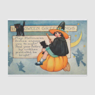 Papier Mousseline Tissu vintage de partie de chat noir de sorcière