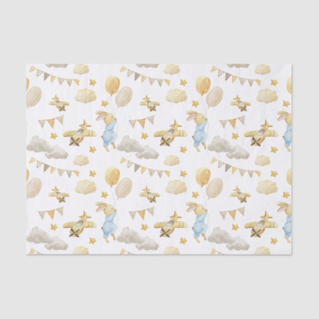 Papier Mousseline Tissue Paper (25 cm x 38 cm) - Rabbit With Balloon (Recto)