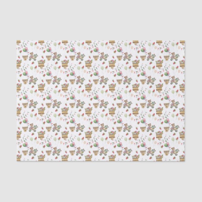 Papier Mousseline Tissue Paper - Bears, Balloons & Berries Pattern (Recto)