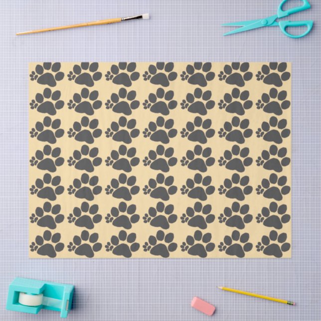 Papier Mousseline Tissue Paper - Polydactyl Paw Print on Beige (Artisanat)