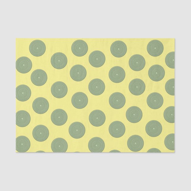 Papier Mousseline Tissus Papier Tissu Bandes Vert Cercles Jaune (Recto)