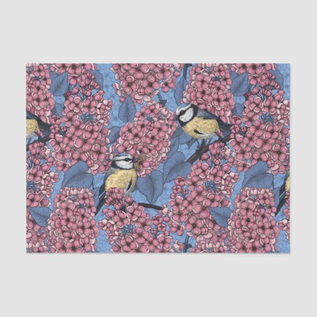 Papier Mousseline Tit birds dans le jardin lilas (Recto)