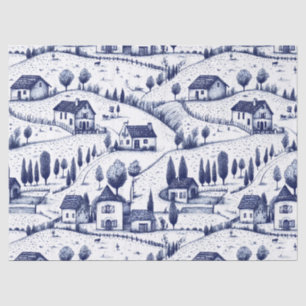 Papier Mousseline Toile Bleue Vintage - Arbres Architecture Pastoral