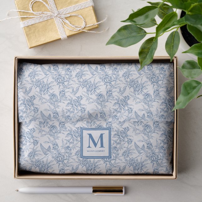 Papier Mousseline Toile de Jouy bleue (Cadeau)