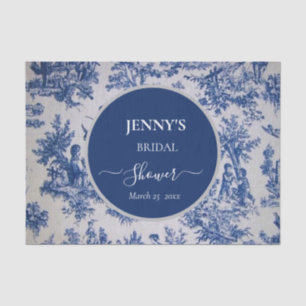 Papier Mousseline Toile de Jouy bleue et blanche pour une Baby Showe