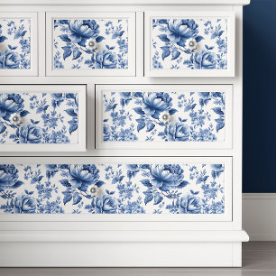 Papier Mousseline Toile de Jouy bleue florale découpage