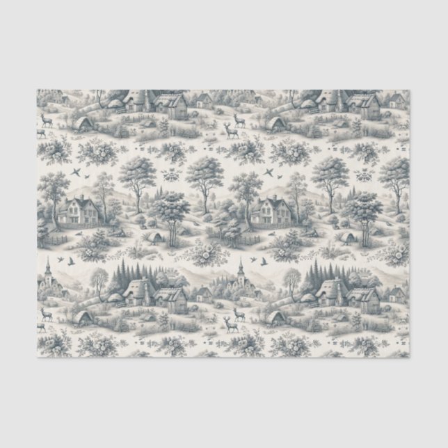 Papier Mousseline Toile de Jouy Campagne Papier Tissu | Élégant (Recto)