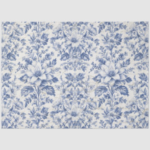 Papier Mousseline Toile de Jouy Floral Bleu Blanc Ephémère Découpage