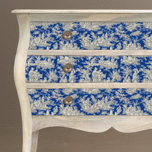 Papier Mousseline Toile de Jouy florale bleu foncé vintage
