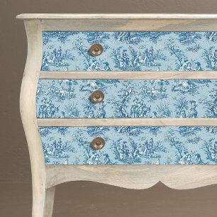 Papier Mousseline Toile de Jouy Florale Monogramme Bleu Sarcelle Vin