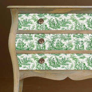 Papier Mousseline Toile de Jouy Florale Verte Vintage