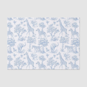 Papier Mousseline Toile de Jouy Safari animaux bleu poussiéreux élég