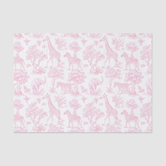 Papier Mousseline Toile de Jouy Safari animaux rose élégant mignon (Recto)