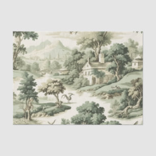Papier Mousseline Toile de Jouy Verte Maison de Campagne Motif Villa