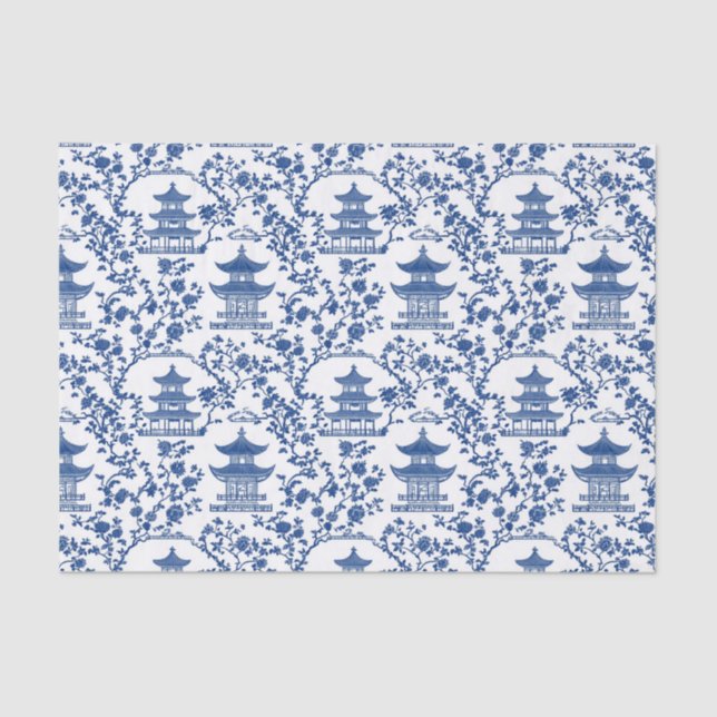 Papier Mousseline Toile de Pagode de la Chinoiserie Bleue (Recto)