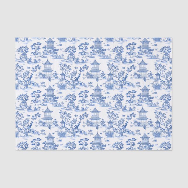 Papier Mousseline Toile de Pagode de la Chinoiserie Bleue (Recto)