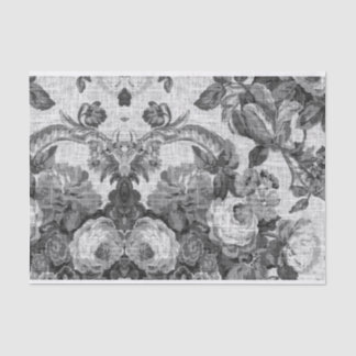 Papier Mousseline Toile floral vintage blanc noir No.5
