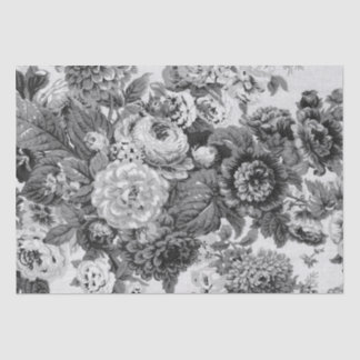 Papier Mousseline Toile floral vintage noir et blanc No.3A