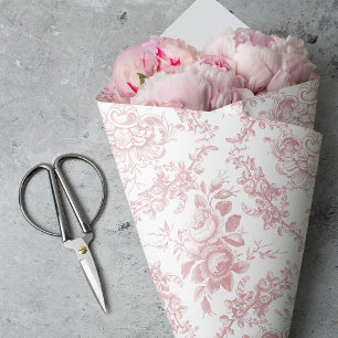 Papier Mousseline Toile florale rose et blanc élégamment gravée