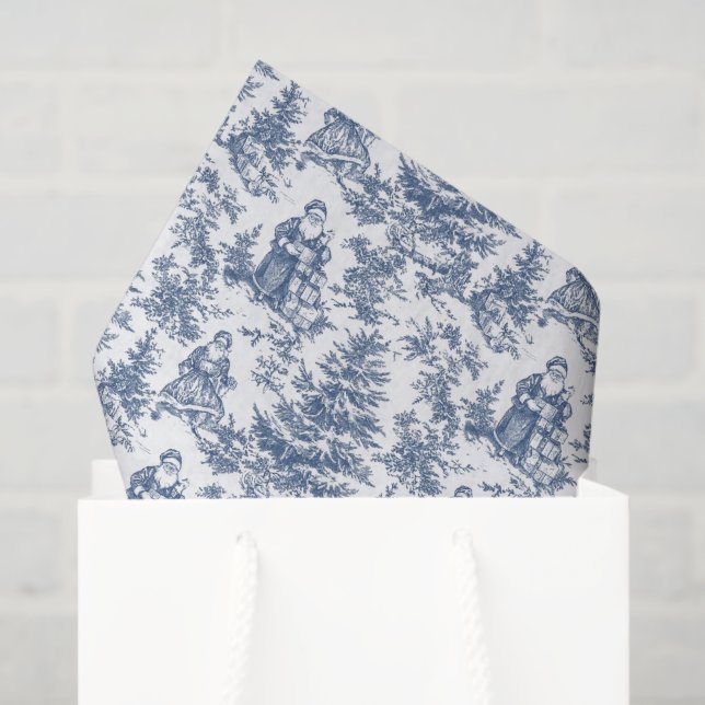 Papier Mousseline Toile Père Noël de Noël bleu (Sac cadeau)