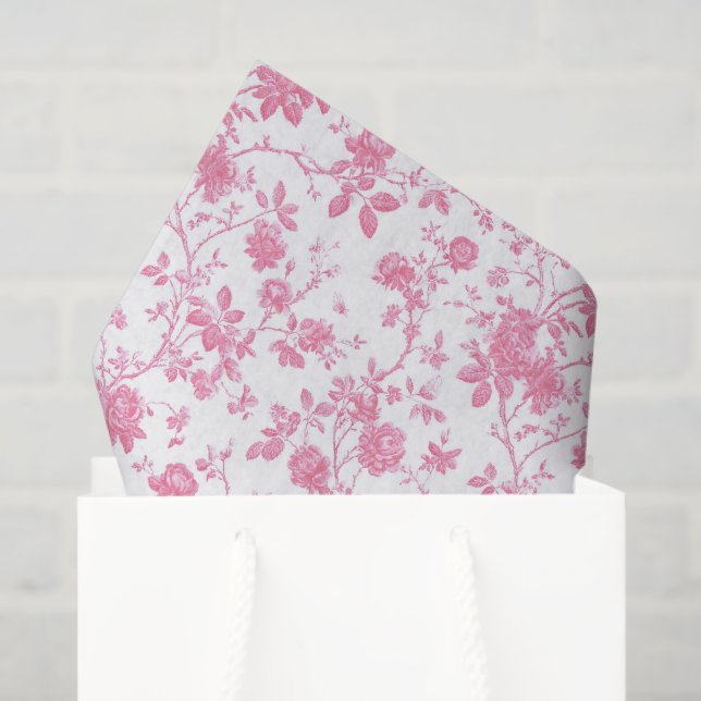 Papier Mousseline Toile rose florale Chinoiserie (Sac cadeau)
