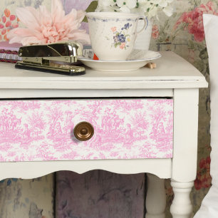 Papier Mousseline toile rose vintage fleurie de jouy