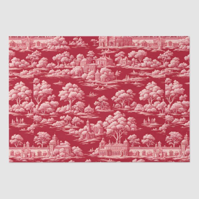 Papier Mousseline Toile rouge de Jouy (Recto)