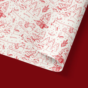 Papier Mousseline Toile rouge de Jouy Scènes de Noël modernes