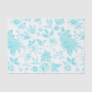 Papier Mousseline Toile turquoise Florale