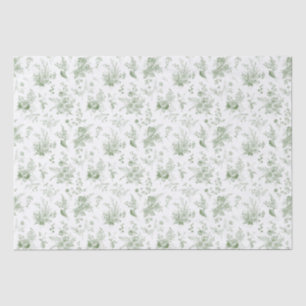 Papier Mousseline Toile Verte De Jouy Vintage Floral Chinoiserie