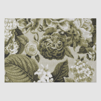 Papier Mousseline Toile Vintage de fleurs vert olive no 1