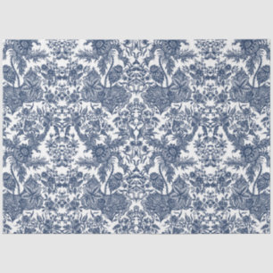 Papier Mousseline Toile vintage Floral Marine Bleu Blanc Découpage A