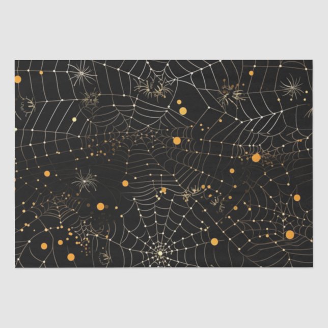 Papier Mousseline Toiles d'araignées et points Halloween noir modern (Recto)