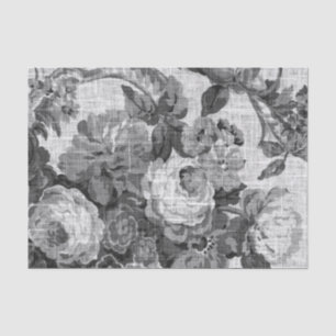 Papier Mousseline Ton gris noir et blanc Toile floral vintage No.5